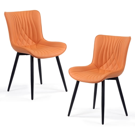 Kidol & Shellder Dining Chairs Set of 2 Soft Leather Dining Room Chairs with Sleek Metal Legs,Camel
