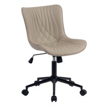 Kidol & Shellder Khaki Desk Chair with Wheels, Adjustable Rocking Cozy PU Mid-Back Office Task Chair
