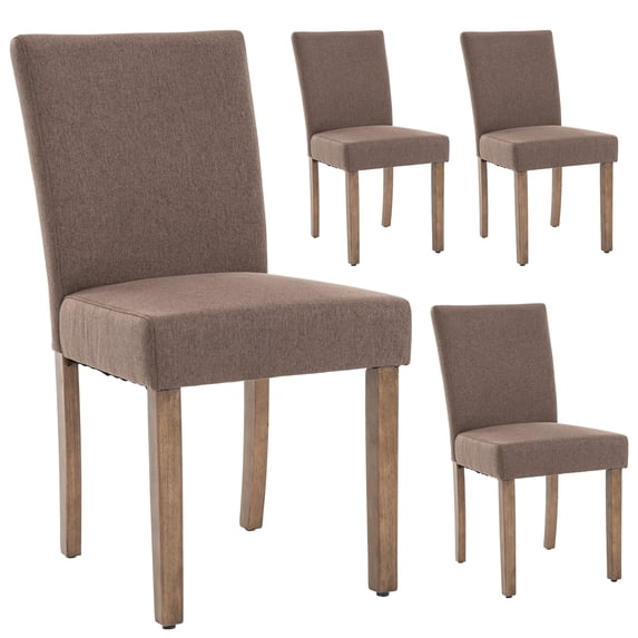 Kidol & Shellder Linen Fabric Armless Dining Chair Set of 4 Modern Upholstered Side Chair with Thick Padded Seat, Sturdy Wooden Legs for Kitchen, Dining Room, Brown
