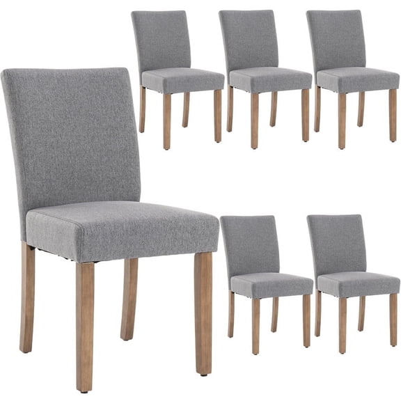 Kidol & Shellder Linen Fabric Armless Dining Chair Set of 6 Modern Upholstered Side Chair with Thick Padded Seat, Sturdy Wooden Legs for Kitchen, Dining Room, Grey
