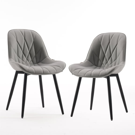 Kidol & Shellder Modern Dining Chairs Set of 2, Upholstered Kitchen Chairs, Faux Leather Armless Chair, Dining Room Side Chairs, Metal Legs, Gray