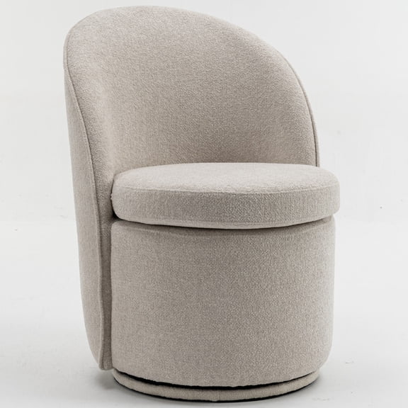 Kidol & Shellder Modern Swivel Accent Chair with Solid Wood Frame & Boucle Fabric Multi-Use Dining Chair, Vanity Makeup Seat - Easy Assembly Upholstered Chair, Beige