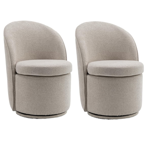 Kidol & Shellder Modern Swivel Accent Chair with Solid Wood Frame & Boucle Fabric Multi-Use Dining Chair, Vanity Makeup Seat - Easy Assembly Upholstered Chair, Beige 2PCS