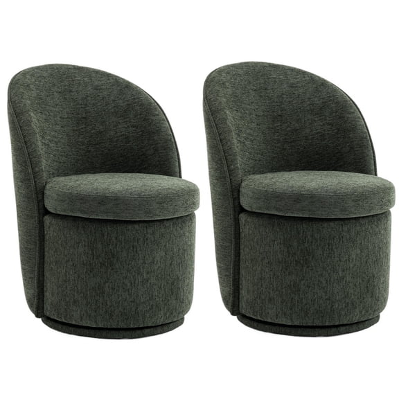 Kidol & Shellder Modern Swivel Accent Chair with Solid Wood Frame & Boucle Fabric Multi-Use Dining Chair, Vanity Makeup Seat - Easy Assembly Upholstered Chair, Green 2PCS