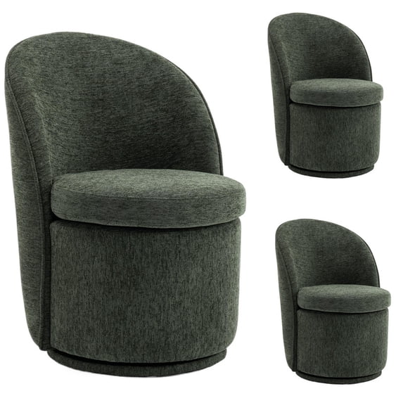 Kidol & Shellder Modern Swivel Accent Chair with Solid Wood Frame & Boucle Fabric Multi-Use Dining Chair, Vanity Makeup Seat - Easy Assembly Upholstered Chair, Green 3PCS