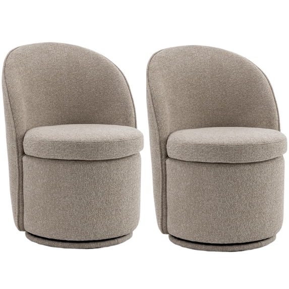 Kidol & Shellder Modern Swivel Accent Chair with Solid Wood Frame & Boucle Fabric Multi-Use Dining Chair, Vanity Makeup Seat - Easy Assembly Upholstered Chair, Oatmeal 2PCS