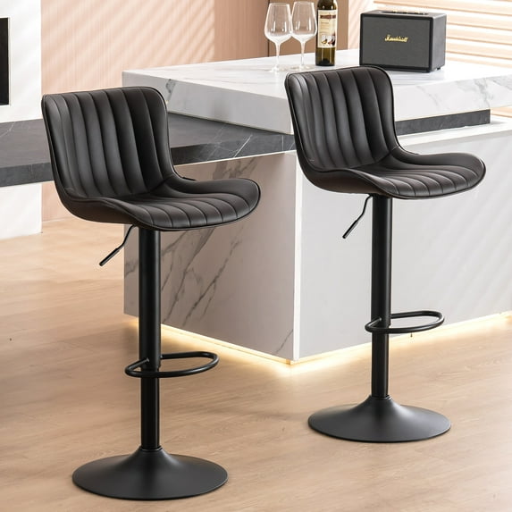 Kidol & Shellder Modern Swivel Bar Stools Set of 2 Brown Adjustable High Back Counter Stools