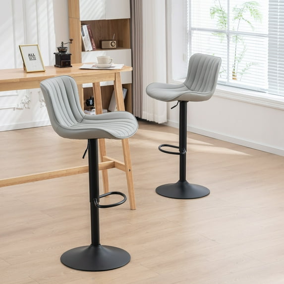 Kidol & Shellder Modern Swivel Bar Stools Set of 2 Gray Adjustable High Back Counter Stools