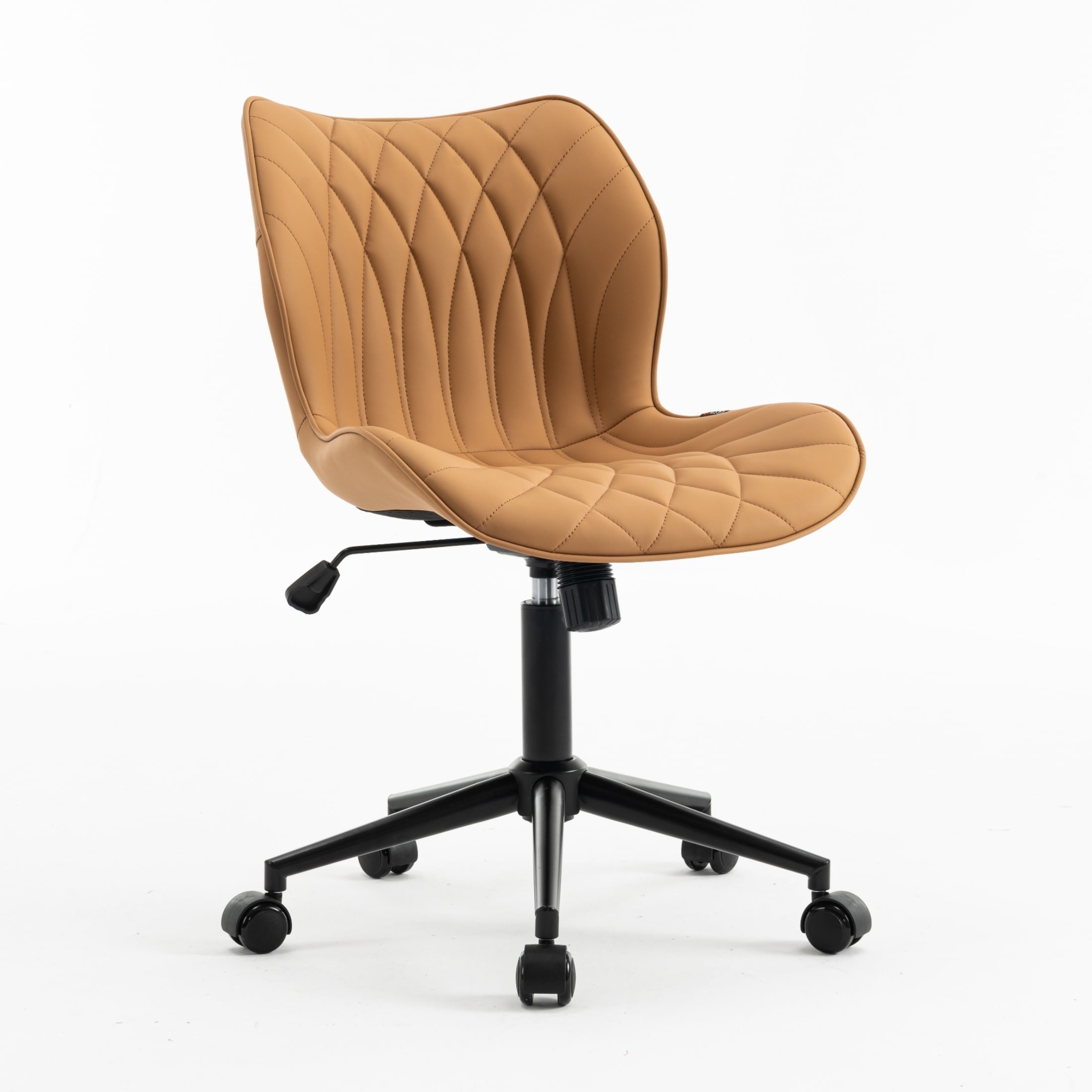 Kidol & Shellder PU Leather Desk Chair, Adjustable Swivel Office Chair, Upholstered Modern Task Chair with Wheels, Ergonomic Swivel Chair, High Back Chair, Camel