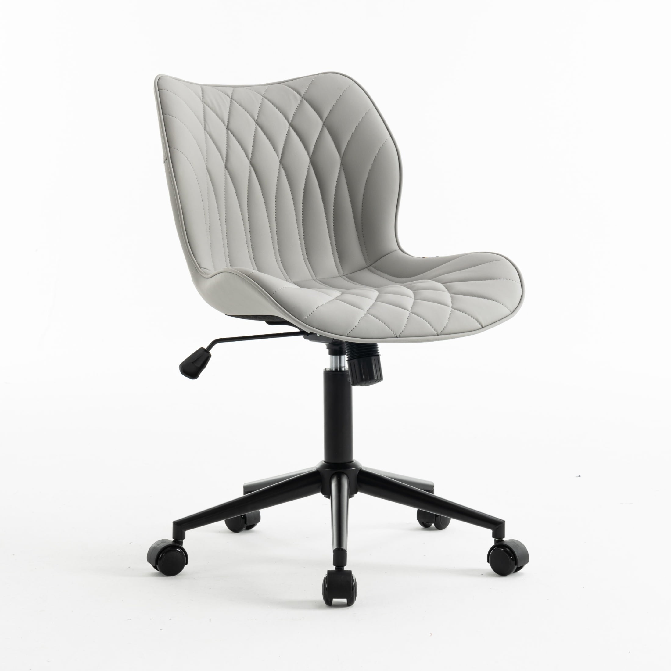 Kidol & Shellder PU Leather Desk Chair, Adjustable Swivel Office Chair, Upholstered Modern Task Chair with Wheels, Ergonomic Swivel Chair, High Back Chair, Gray