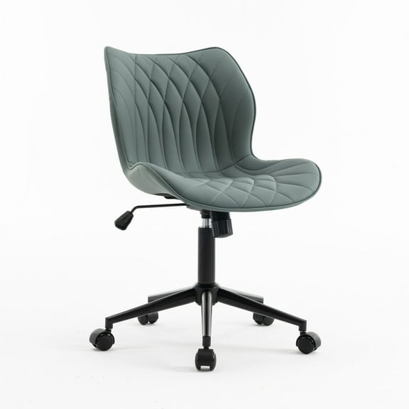 Kidol & Shellder PU Leather Desk Chair, Adjustable Swivel Office Chair, Upholstered Modern Task Chair with Wheels, Ergonomic Swivel Chair, High Back Chair, Grayish Green