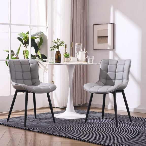 Kidol & Shellder Soft Dining Chair Set of 2 PU Upholstered High Back Living Room Side Chairs, Gray