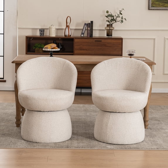 Kidol & Shellder Swivel Accent Chair 2PCS Modern Barrel Chair Soft Fabric Upholstered Lounge Chair for Living Room, Bedroom & Small Spaces, Beige (Easy Assembly & Space-Saving Design)
