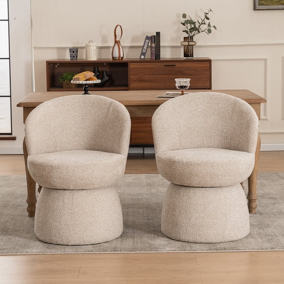 Kidol & Shellder Swivel Accent Chair 2PCS Modern Barrel Chair Soft Fabric Upholstered Lounge Chair for Living Room, Bedroom & Small Spaces, Oatmeal (Easy Assembly & Space-Saving Design)