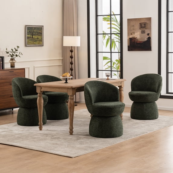 Kidol & Shellder Swivel Accent Chair 4PCS Modern Barrel Chair Soft Fabric Upholstered Lounge Chair for Living Room, Bedroom & Small Spaces, Green (Easy Assembly & Space-Saving Design)