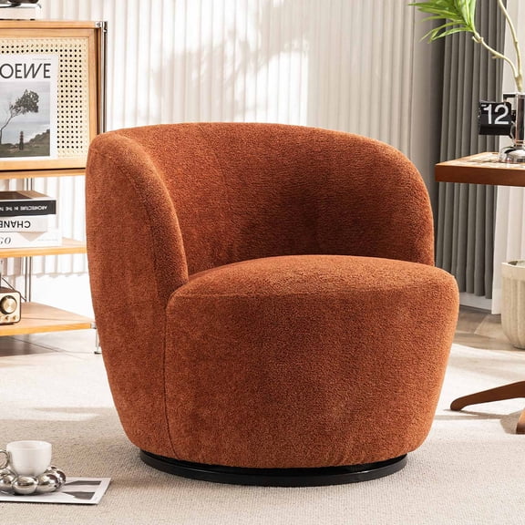 Kidol & Shellder Swivel Accent Chair Furry Round Barrel Chair 360 Degree Sofa Club Armchairs for Living Room Bedroom, Caramel
