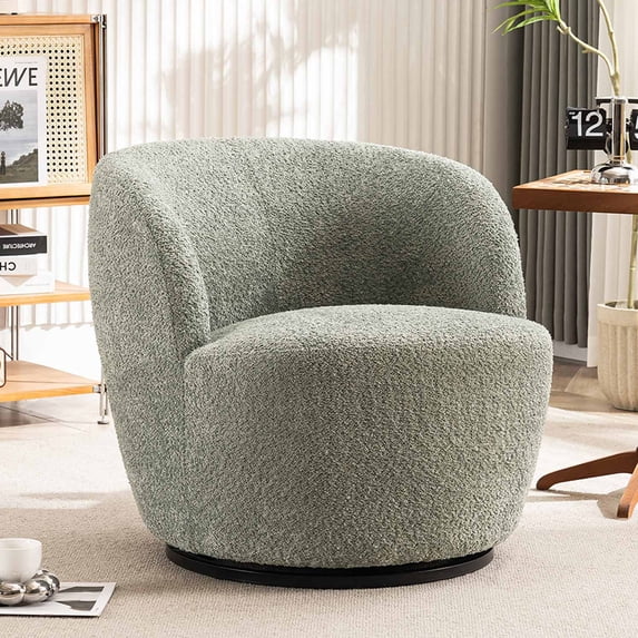 Kidol & Shellder Swivel Accent Chair Furry Round Barrel Chair 360 Degree Sofa Club Armchairs for Living Room Bedroom, Gray Green