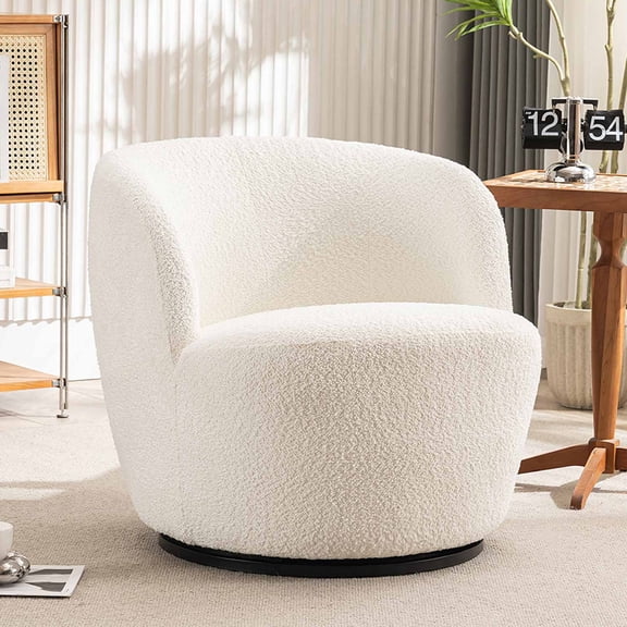 Kidol & Shellder Swivel Accent Chair Furry Round Barrel Chair 360 Degree Sofa Club Armchairs for Living Room Bedroom, White