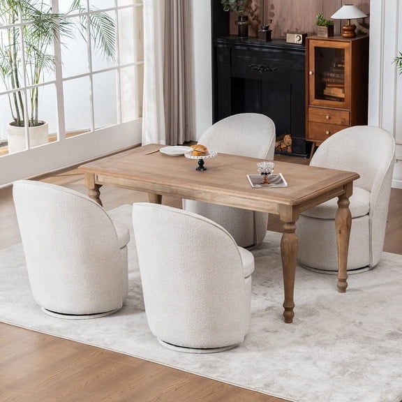 Kidol & Shellder Swivel Dining Chair with Solid Wood Frame Boucle Accent Chair with Back, Vanity Chair for Dressing Room, Comfy Living Room Seating, Easy Assembly, Beige 4PCS