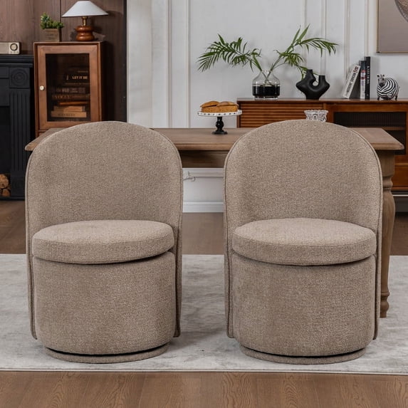 Kidol & Shellder Swivel Dining Chair with Solid Wood Frame Boucle Accent Chair with Back, Vanity Chair for Dressing Room, Comfy Living Room Seating, Easy Assembly, Coffee 2PCS