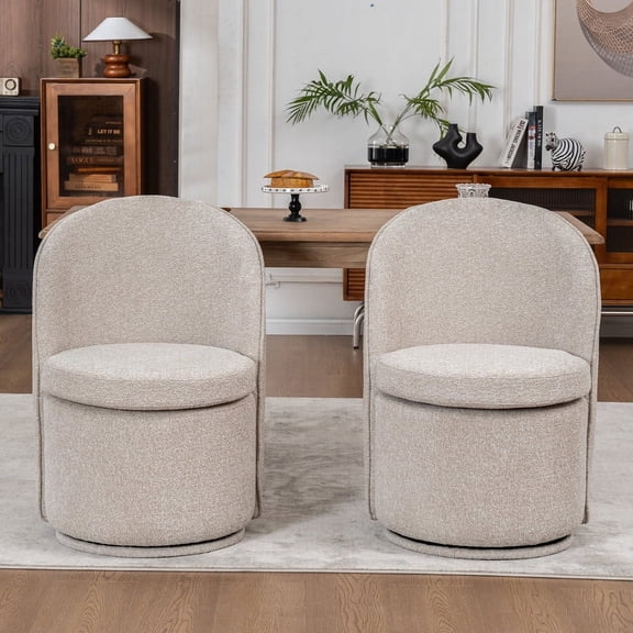 Kidol & Shellder Swivel Dining Chair with Solid Wood Frame Boucle Accent Chair with Back, Vanity Chair for Dressing Room, Comfy Living Room Seating, Easy Assembly, Oatmeal 2PCS