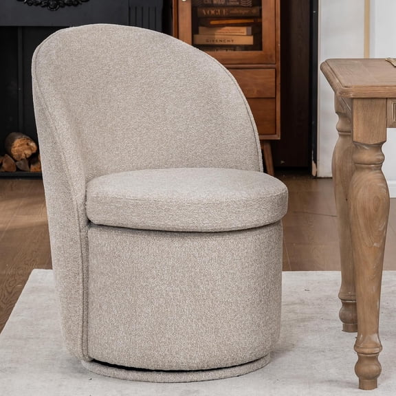 Kidol & Shellder Swivel Dining Chair with Solid Wood Frame Boucle Accent Chair with Back, Vanity Chair for Dressing Room, Comfy Living Room Seating, Easy Assembly, Oatmeal