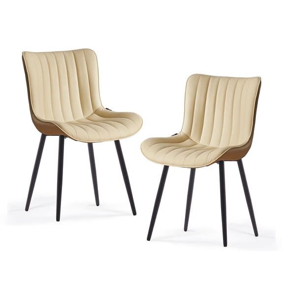 Kidol & Shellder Upholstered Dining Chair Set of 2 PU Fuax Leather Mid Back Kitchen Side Chairs, Beige