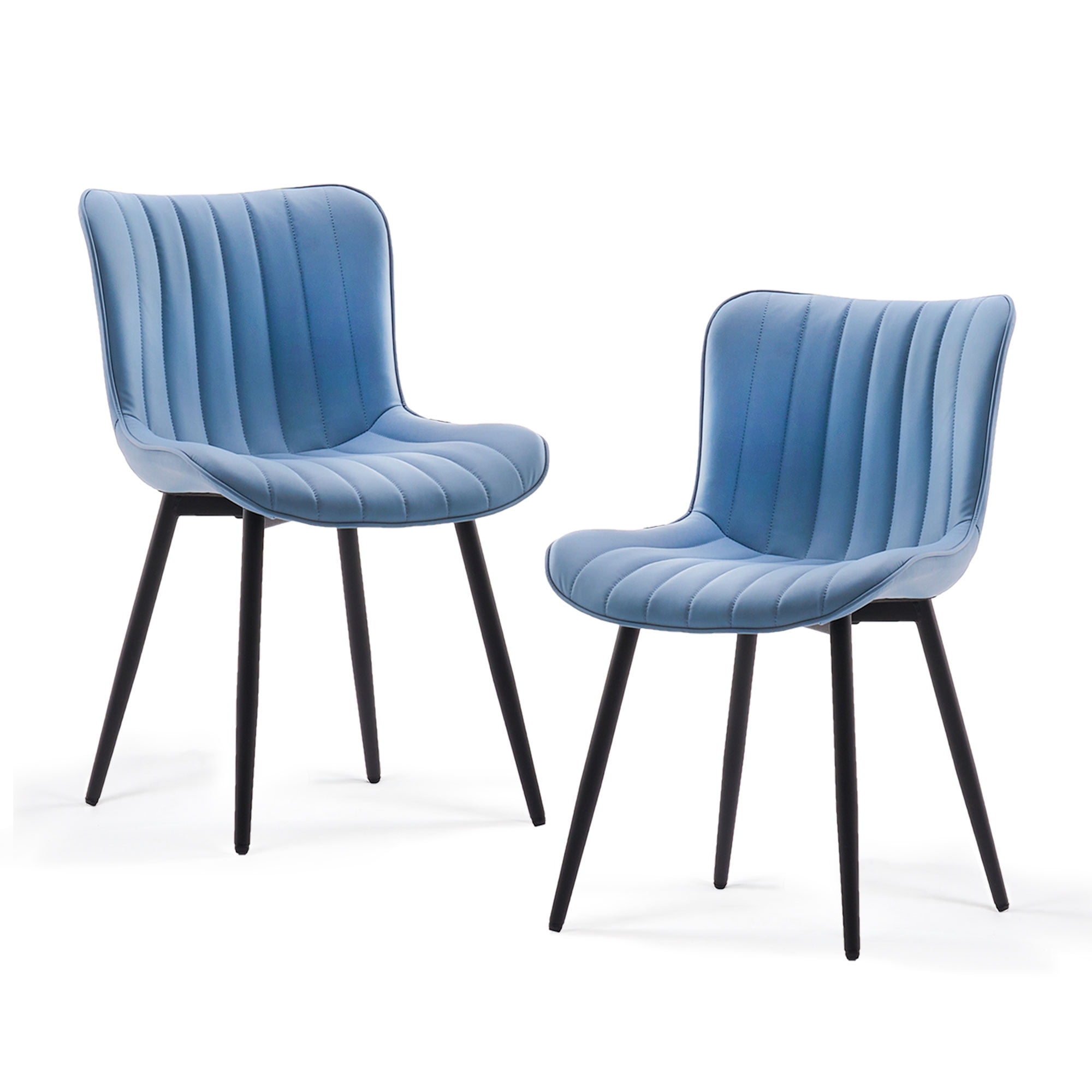 Blue Faux Leather Upholstered Side Chairs with Metal Legs, Set of 2