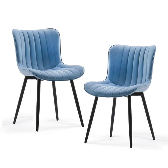 Kidol & Shellder Upholstered Dining Chair Set of 2 PU Fuax Leather Mid Back Kitchen Side Chairs, Blue