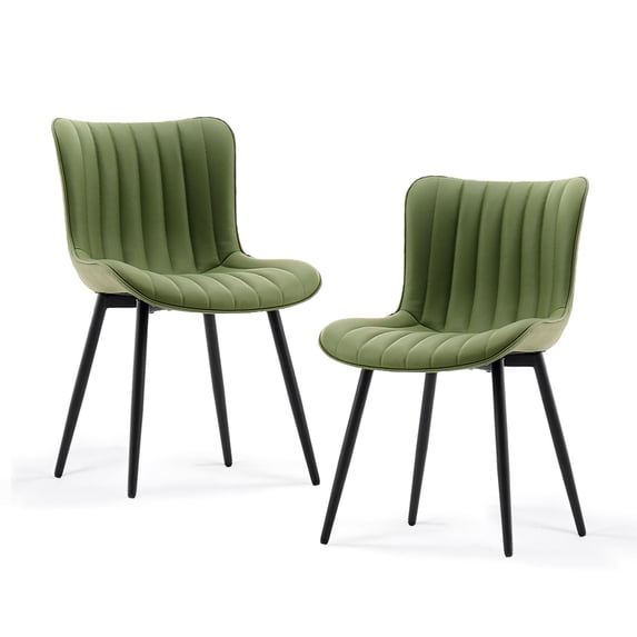 Kidol & Shellder Upholstered Dining Chair Set of 2 PU Fuax Leather Mid Back Kitchen Side Chairs, Green