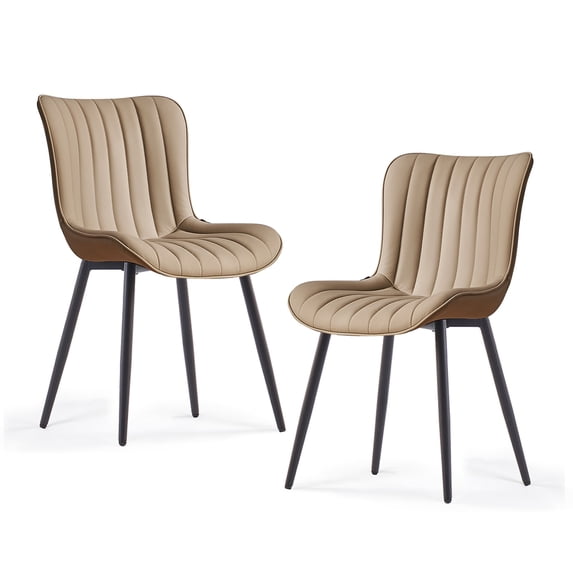 Kidol & Shellder Upholstered Dining Chair Set of 2 PU Fuax Leather Mid Back Kitchen Side Chairs, Khaki