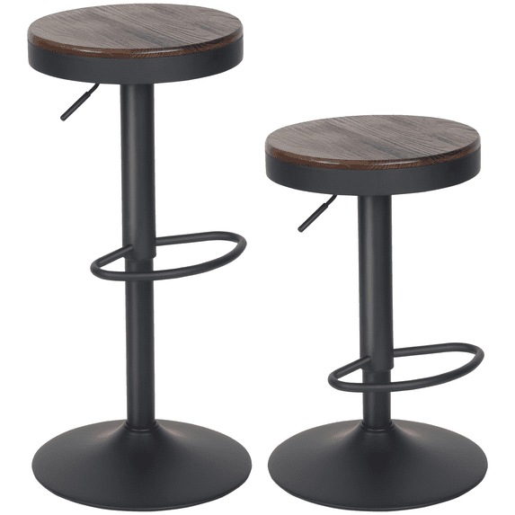 Kidol&Shellder Wooden Bar Stools Set of 2 Modern Swivel Backless Walnut Round Barstools