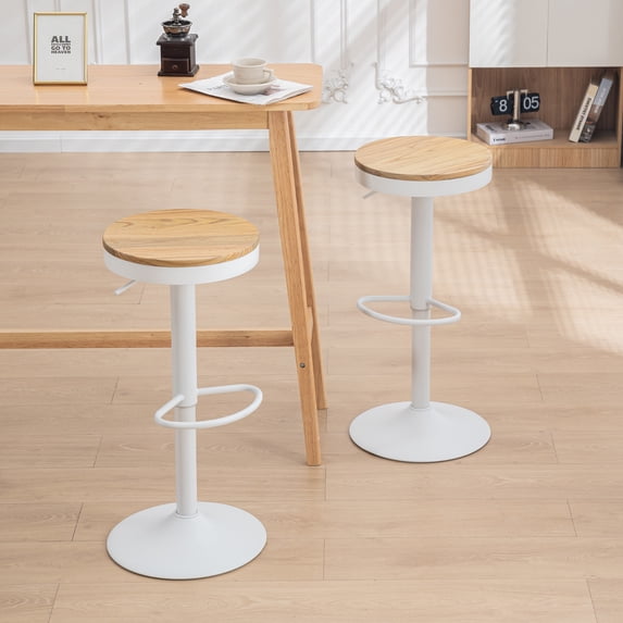Kidol&Shellder Wooden Bar Stools Set of 2 Modern Swivel Backless White Round Barstools