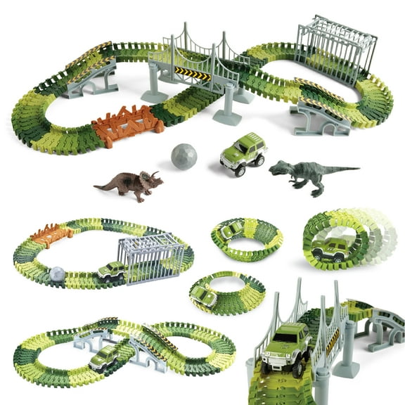Kidoozie Dino Land Race Track Ages 3+ Dinosaurs Toy Flexible Road Race Playset