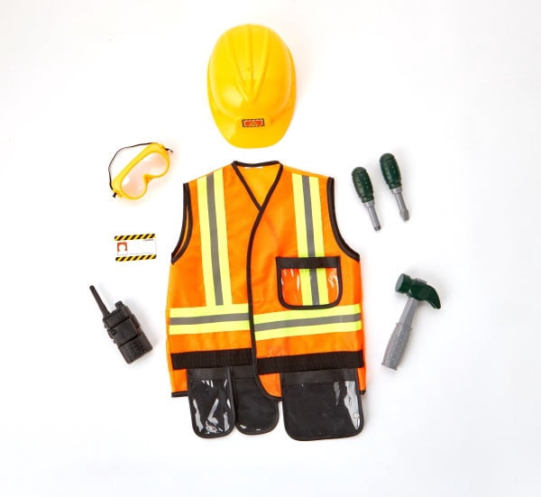 Kidoozie Just Imagine Little Builder Construction Dress-Up Set – Pretend Play Construction Worker Costume with Tools – Ages 3+ Years