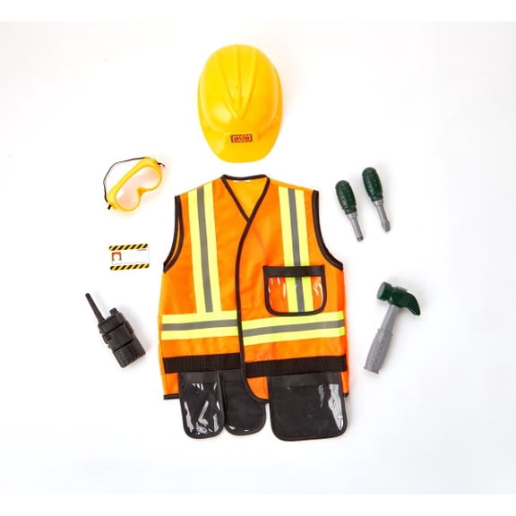 Kidoozie Just Imagine Little Builder Construction Dress-Up Set Pretend Play Construction Worker Costume with Tools Ages 3+ Years