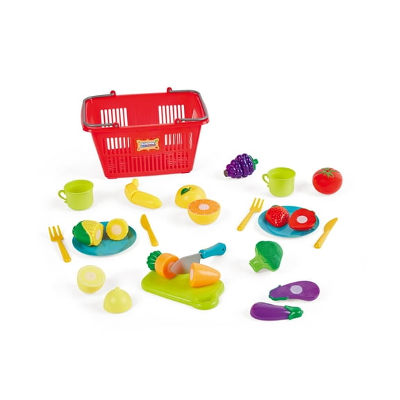 Kidoozie Just Imagine Slice 'N Play Shopping Set, 31 Piece Shopping Basket Set Including Fruits & Vegetable for Pretend Plays. For Children Ages 2+
