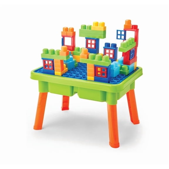 Kidoozie Little Builder's Activity Table  Dual-Sided Play Surface with Building Bricks  Ages 2 Years+