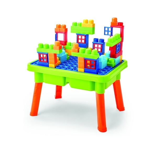 Kidoozie Little Builder's Activity Table  Dual-Sided Play Surface with Building Bricks  Ages 2 Years+