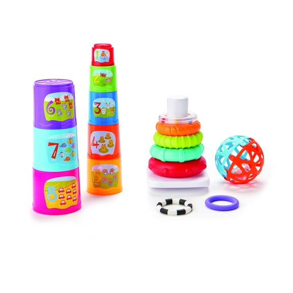 Kidoozie Little Learner's Trio 3-in-1 Infant Development Toys Stacking Cups, Rocking Ring Tower & Rattle Ball Ages 6 Months+