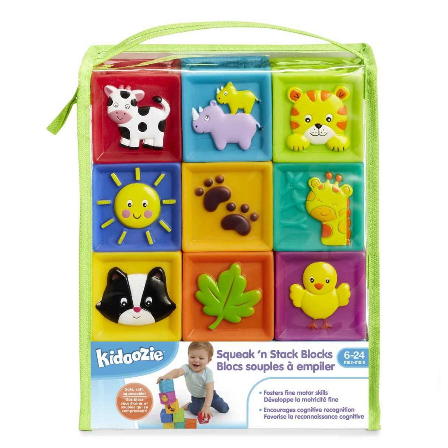 Kidoozie Squeak 'n Stack Blocks for Infants and Toddlers, Multicolor, 6-24 Months