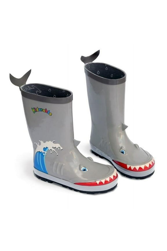 BOOT-SHARK11 Natural Rubber Grey Shark Rain Boots - Size 11