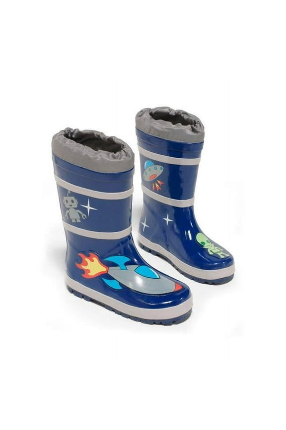 BOOT-SPACES1 Natural Rubber Blue Space Hero Rain Boots - Size 1