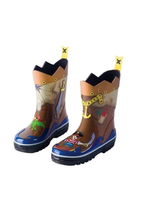 Kidorable Boys Brown Pirate Treasure Map Lined Rubber Rain Boots 1 Kids