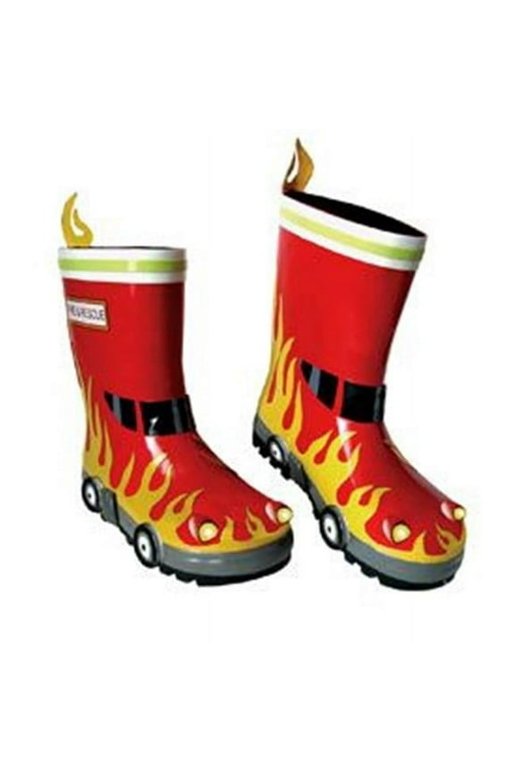 Little Boys Red Fireman Truck Print Rubber Rain Boots 9 Toddler