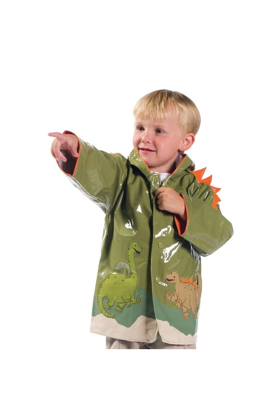 PCOAT-DINO6X 100 Percent PU with Comfy Polyester Linning Green Dinosaur PU Raincoat - Size 6