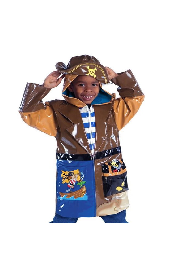 PCOAT-PIRATE2T 100 Percent PU with Comfy Polyester Linning Brown Pirate PU Raincoat - Size 2T