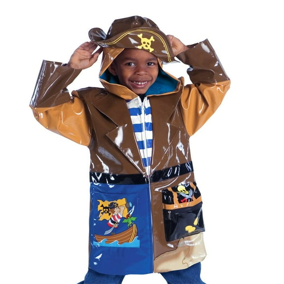 Kidorable PCOAT-PIRATE4 T 100 Percent PU with Comfy Polyester Linning Brown Pirate PU Raincoat - Size 4T