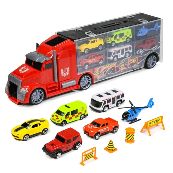 Kidplokio 1:24 Scale Diecast Hot Rod Car Carrier for Toy Race Cars, Boys Ages 3-8
