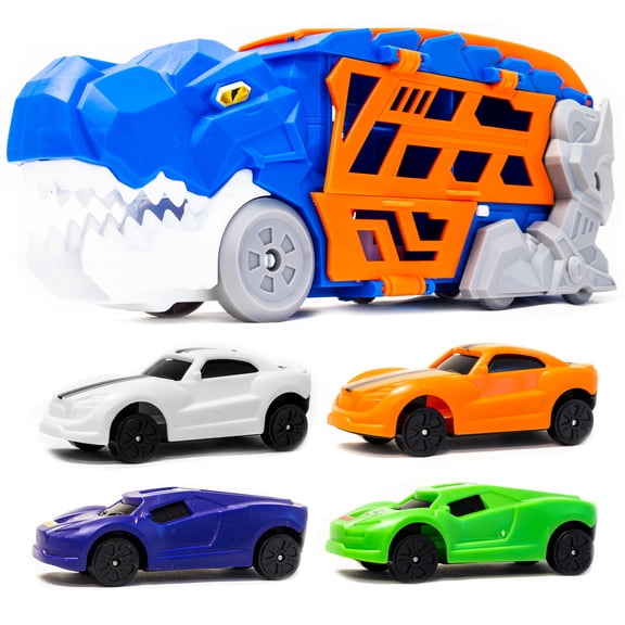Kidplokio 3 in 1 Blue Ultimate T Rex Diecast Car Transporter Truck with Launch Action